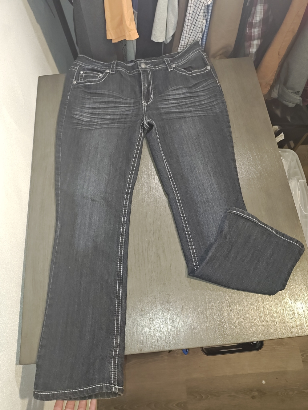 Suko Jeans Woman Dark Distressed,Embroidery,Bootcut,Size 14